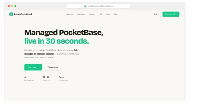 Ảnh chụp màn hình PocketBase Cloud
